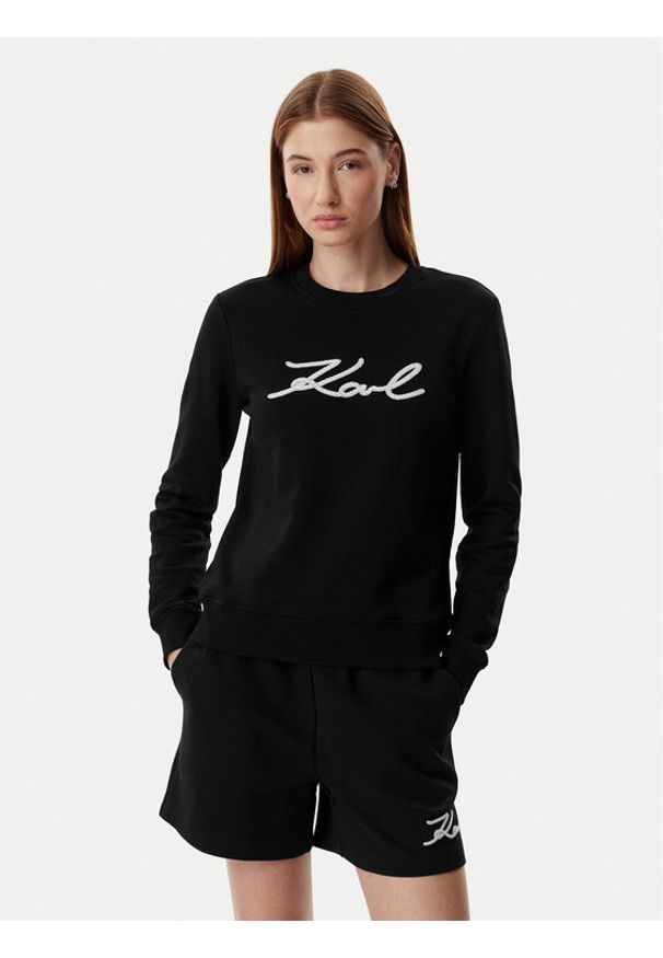 Karl Lagerfeld - KARL LAGERFELD Bluza B2W20010 Czarny Regular Fit. Typ kołnierza: dekolt w karo. Kolor: czarny. Materiał: bawełna