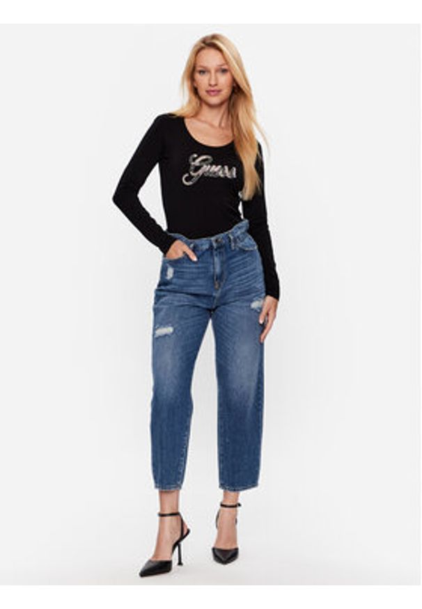 Guess Bluzka W3YI37 J1314 Czarny Slim Fit. Kolor: czarny. Materiał: bawełna