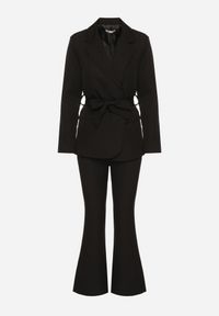 Renee - Czarny Komplet o Garniturowym Kroju z Marynarką z Wiązaniem i Spodniami Falestra. Kolor: czarny #3