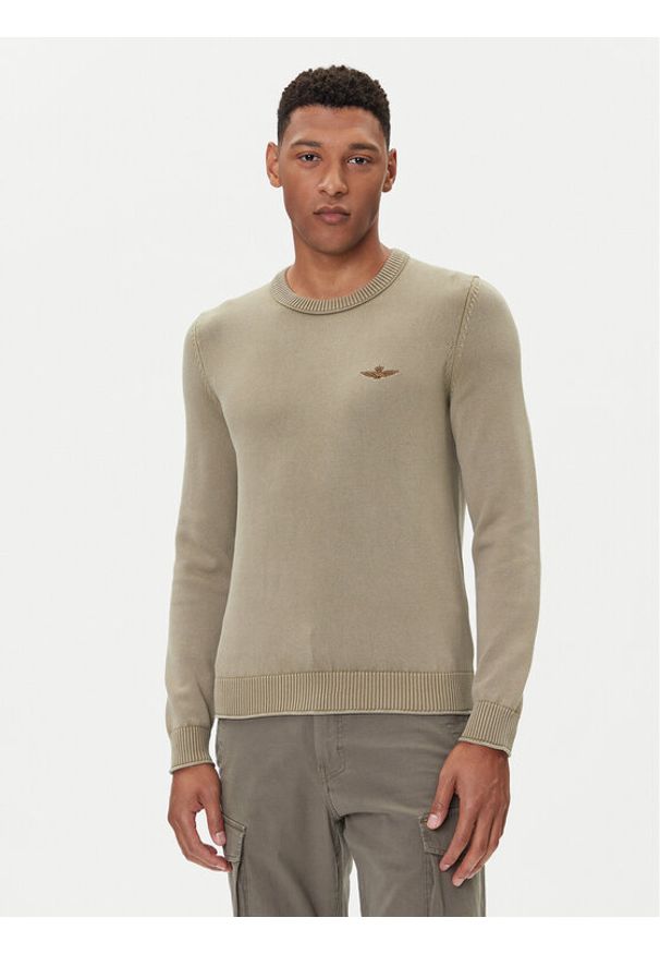 Aeronautica Militare Sweter 252MA1610UL00556 Khaki Regular Fit. Kolor: brązowy. Materiał: bawełna