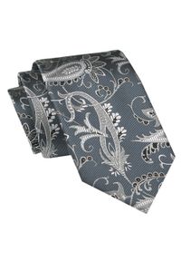 Męski Krawat Angelo di Monti - Szary w Kwiaty. Kolor: szary. Materiał: tkanina. Wzór: kwiaty. Styl: elegancki, wizytowy #1
