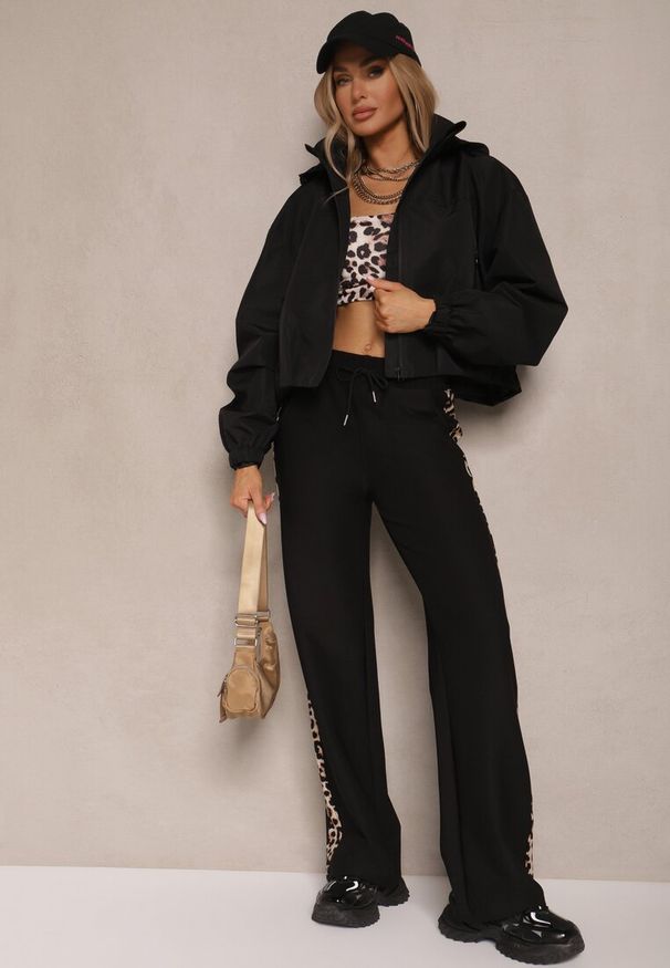 Renee - Czarna Kurtka w Stylu Streetwear z Kapturem Oversize Nativiona. Okazja: na co dzień. Typ kołnierza: kaptur. Kolor: czarny. Materiał: jeans. Styl: casual