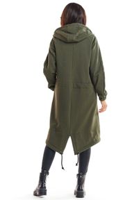 Infinite You - Ciepła długa bluza damska jak parka bawełna premium khaki. Okazja: na co dzień. Kolor: brązowy. Materiał: bawełna. Długość: długie. Styl: casual, elegancki