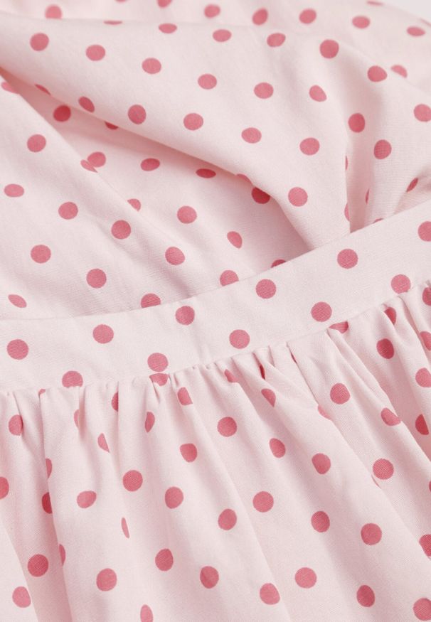 Born2be - Różowy Komplet z Bawełny i Wiskozy Top z Wiązaniem i Szorty o Kroju Bombki Nabeora. Kolor: różowy. Materiał: wiskoza, bawełna. Wzór: kropki