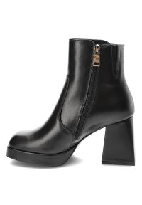 CheBello - Czarne Botki Chebello Modne Skórzane Buty Na Obcasie. Kolor: czarny. Materiał: skóra. Wzór: aplikacja. Obcas: na obcasie. Wysokość obcasa: średni #4