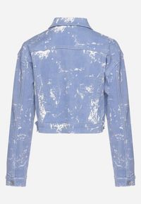 Born2be - Niebieska Kurtka Jeansowa z Efektem Sprania o Krótkim Fasonie Anafia. Kolor: niebieski. Materiał: jeans. Długość: krótkie. Wzór: aplikacja #5