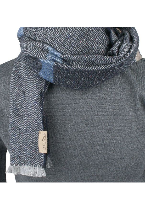 Męski Szalik z Wełną i Jedwabiem - V. Fraas - Odcienie Granatu i Popielu. Kolor: niebieski. Materiał: jedwab, wełna. Sezon: lato, zima. Styl: elegancki, klasyczny