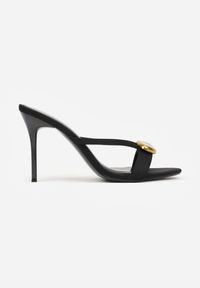 Born2be - Czarne Eleganckie Klapki na Szpilce z Owalną Metaliczną Aplikacją Zelleva. Okazja: na co dzień. Kolor: czarny. Wzór: aplikacja. Obcas: na szpilce. Styl: elegancki #6