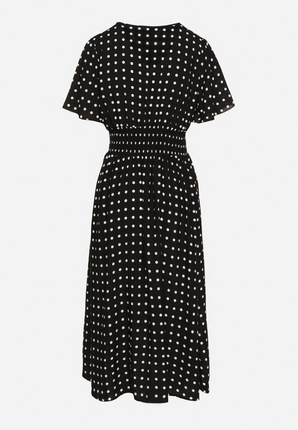 Born2be - Czarna Sukienka z Bawełny Rozkloszowana w Kropki Toliennea. Okazja: na co dzień. Kolor: czarny. Materiał: bawełna. Wzór: kropki. Styl: casual