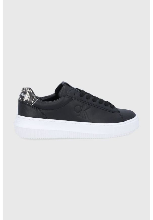 Calvin Klein Jeans Buty skórzane kolor czarny na platformie. Nosek buta: okrągły. Zapięcie: sznurówki. Kolor: czarny. Materiał: poliester, guma. Obcas: na platformie