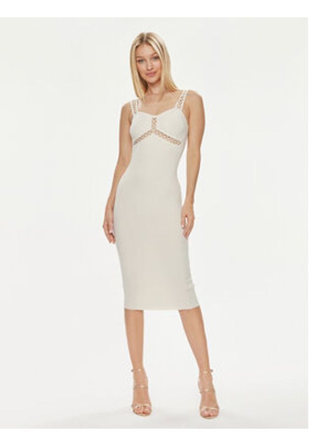 Marciano Guess Sukienka koktajlowa 4GGK25 5634Z Écru Slim Fit. Materiał: wiskoza. Styl: wizytowy