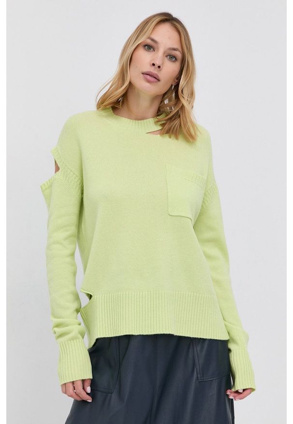 Beatrice B - Sweter wełniany. Okazja: na co dzień. Kolor: żółty. Materiał: wełna. Styl: casual