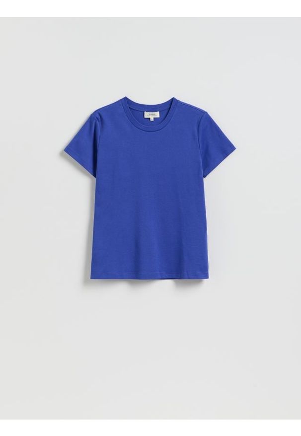 Reserved - Bawełniany t-shirt - niebieski. Kolor: niebieski. Materiał: bawełna