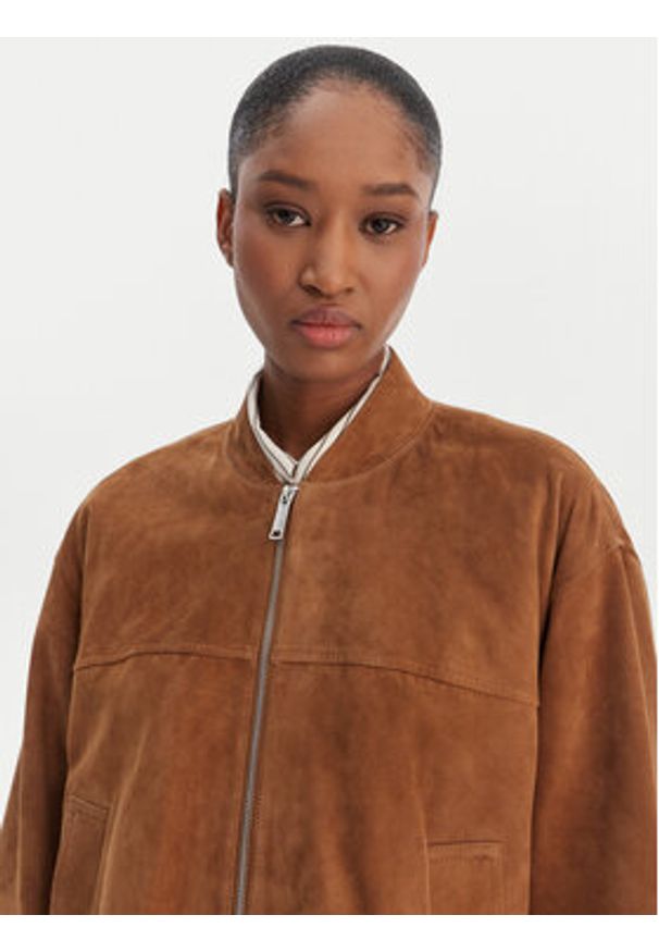 Marella Kurtka skórzana Orata 2613441074 Brązowy Relaxed Fit. Kolor: brązowy. Materiał: skóra