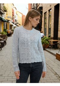 Sinsay - Ażurowy kardigan - szary. Kolor: szary. Wzór: ażurowy #1