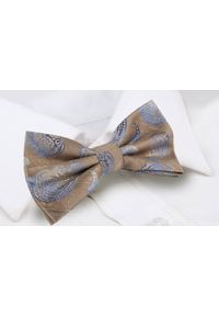 Mucha Męska w Zestawie z Poszetką - Alties - Beż, Duże Paisley. Kolor: beżowy, wielokolorowy, brązowy. Wzór: paisley. Styl: elegancki, sportowy #3