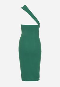 Born2be - Zielona Dopasowana Sukienka z Asymetrycznym Dekoltem i Rozcięciem na Nogę Ersenllia. Okazja: na imprezę. Kolor: zielony. Typ sukienki: asymetryczne. Styl: elegancki, wizytowy #2