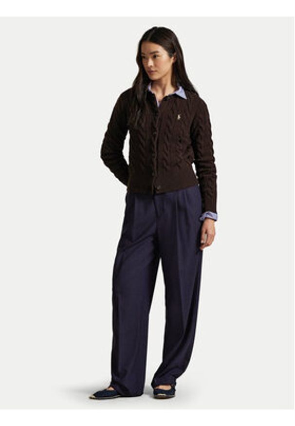 Polo Ralph Lauren Kardigan 211972104007 Brązowy Slim Fit. Typ kołnierza: polo. Kolor: brązowy. Materiał: wełna