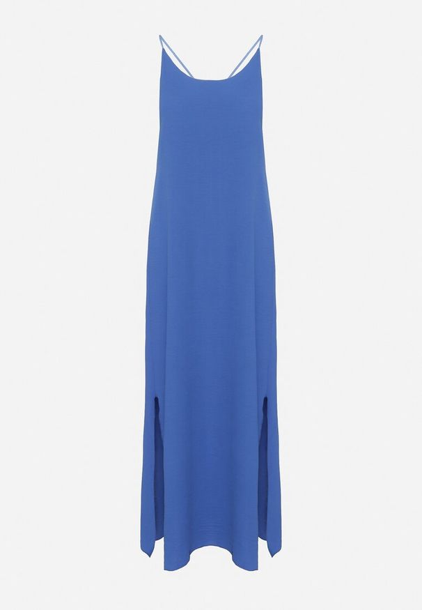 Born2be - Niebieska Taliowana Sukienka na Ramiączkach Rivaniell. Okazja: na co dzień, na imprezę. Kolor: niebieski. Materiał: jeans. Długość rękawa: na ramiączkach. Typ sukienki: oversize. Styl: casual, elegancki