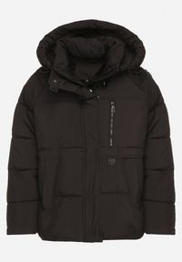 Born2be - Czarna Oversizowa Kurtka z Pikowanymi Przeszyciami i Kapturem Galimea. Okazja: na co dzień. Kolor: czarny. Materiał: jeans, poliester. Wzór: aplikacja. Styl: casual, klasyczny #6