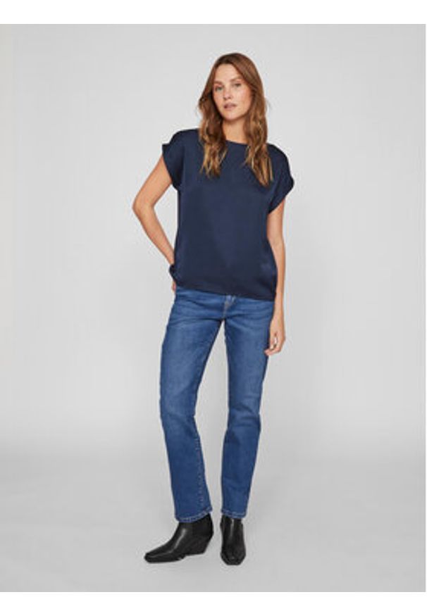 Vila T-Shirt Ellette 14059563 Granatowy Regular Fit. Kolor: niebieski. Materiał: syntetyk