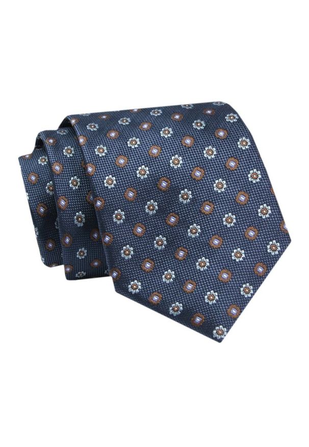 Alties - Krawat - ALTIES - Granatowy w Kwiatowe Groszki. Kolor: niebieski. Materiał: tkanina. Wzór: grochy, kwiaty. Styl: elegancki, wizytowy