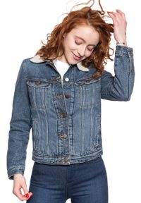 Lee - DAMSKA KURTKA ZIMOWA LEE SHERPA RIDER VINTAGE WORN L54VRDJK 112112995. Materiał: jeans. Sezon: zima. Styl: vintage