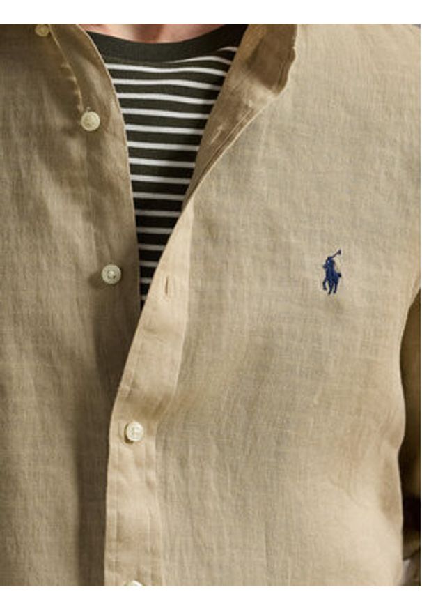 Polo Ralph Lauren Koszula 710968915003 Beżowy Slim Fit. Typ kołnierza: polo. Kolor: beżowy. Materiał: len