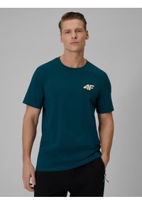 4f - 4F T-shirt regular gładki męski - turkusowy S. Okazja: na spacer, na co dzień. Kolor: turkusowy. Materiał: jeans, materiał, dresówka. Wzór: gładki. Styl: casual, klasyczny #1
