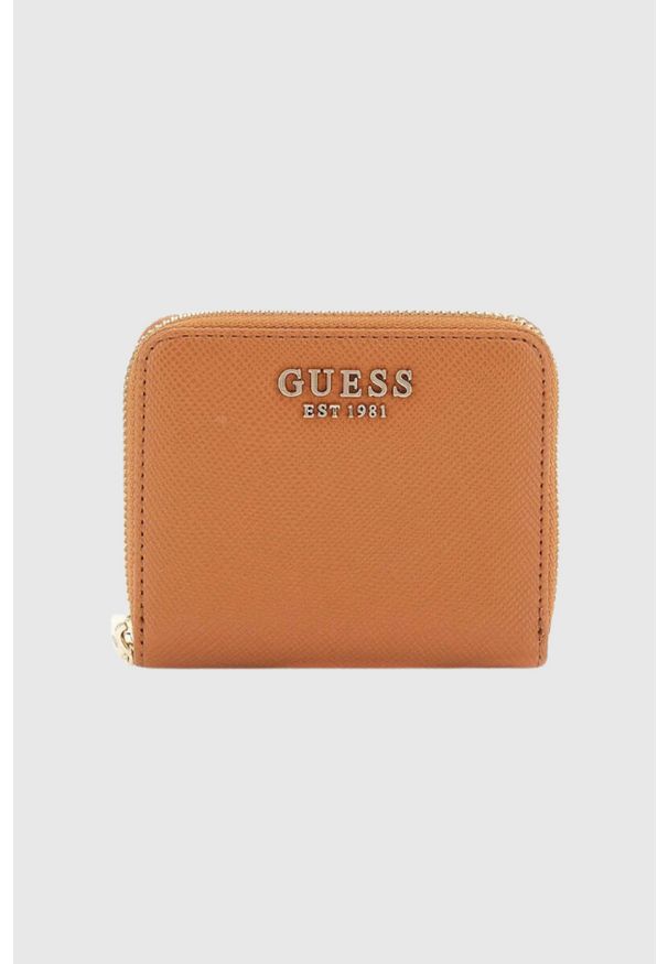 Guess - GUESS Brązowy portfel damski Laurel. Kolor: brązowy. Materiał: skóra ekologiczna