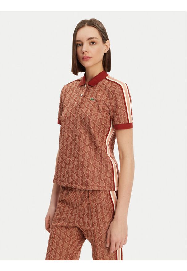 Lacoste Polo DF3364 Brązowy Slim Fit. Typ kołnierza: polo. Kolor: brązowy. Materiał: syntetyk, bawełna