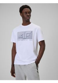 4f - 4F T-shirt regular z nadrukiem męski - biały S. Okazja: na co dzień. Kolor: biały. Materiał: dzianina, materiał, dresówka, skóra, jeans. Wzór: nadruk. Styl: casual, klasyczny #1