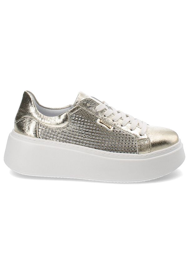 DAMISS - Złote Stylowe Sneakersy Damiss Modne Obuwie Damskie. Okazja: na co dzień. Kolor: złoty. Materiał: materiał. Styl: elegancki