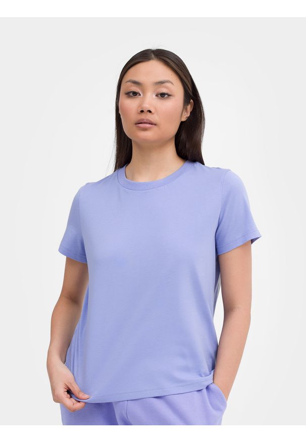4f - T-shirt z bawełny organicznej damski. Kolor: fioletowy. Materiał: bawełna