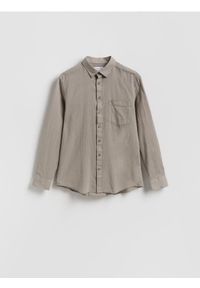 Reserved - Koszula regular fit z lnem - beżowy. Kolor: beżowy. Materiał: len