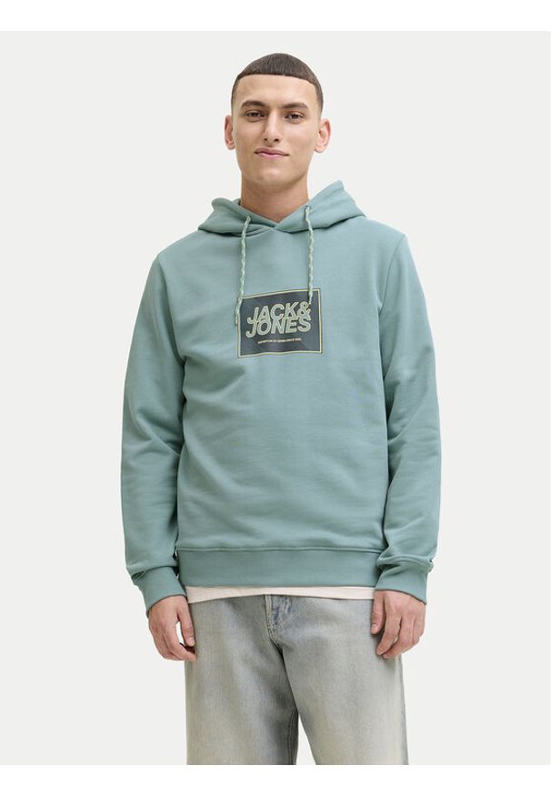 Jack & Jones Bluza Jjrain Sweat Hood 12288098 Turkusowy Regular Fit. Kolor: turkusowy. Materiał: bawełna
