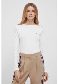TOMMY HILFIGER - Tommy Hilfiger longsleeve bawełniany kolor biały. Kolor: biały. Materiał: bawełna. Długość rękawa: długi rękaw. Długość: długie. Wzór: haft #1
