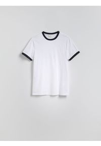 Reserved - Bawełniany t-shirt slim fit - biały. Kolor: biały. Materiał: bawełna