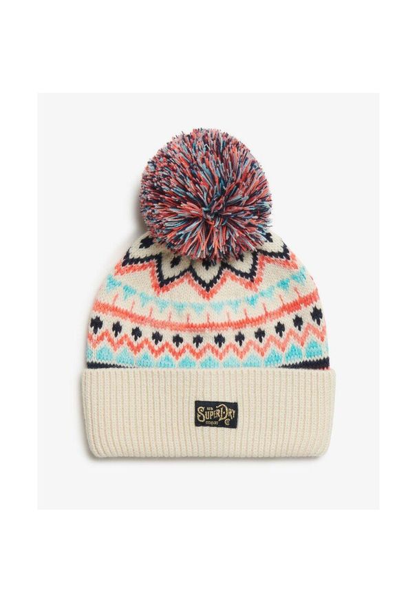 Czapka dzianinowa z wzorem dla kobiet Superdry. Kolor: beżowy. Materiał: dzianina. Sezon: zima