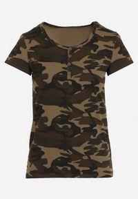 Born2be - Ciemnozielony Bawełniany T-shirt w Moro Navaria. Okazja: na co dzień. Kolor: zielony. Materiał: bawełna. Wzór: moro. Styl: casual, militarny #3
