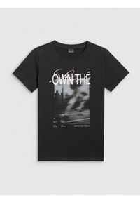 4f - 4F T-shirt regular z nadrukiem damski - czarny S. Okazja: na co dzień. Kolor: czarny. Materiał: dzianina, bawełna, dresówka, jeans. Wzór: nadruk. Styl: casual, klasyczny #1