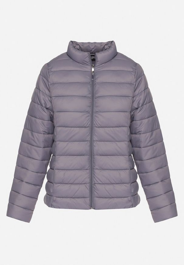 Born2be - Szara Pikowana Kurtka w Klasycznym Stylu Nelaniel. Okazja: na co dzień. Kolor: szary. Materiał: jeans. Styl: klasyczny