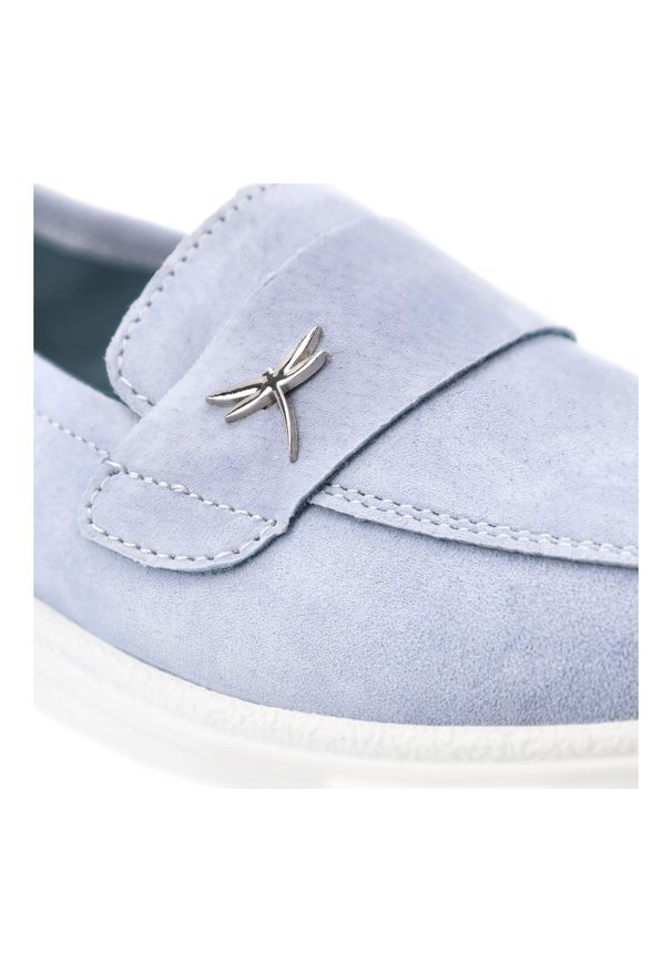 Półbuty damskie Vinceza, cholewka ze skóry naturalnej zamszowej wsuwany fason z ozdobnym elementem, niebieskie, 93218. Kolor: niebieski. Materiał: skóra, zamsz. Szerokość cholewki: normalna