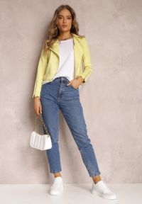 Renee - Żółta Ramoneska Charlee. Kolor: żółty. Materiał: jeans, zamsz. Długość rękawa: długi rękaw. Długość: długie. Wzór: aplikacja. Styl: klasyczny, wizytowy #3