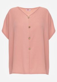 Born2be - Różowa Bluzka z Bawełną o Nietoperzowym Kroju z Guzikami Mistwin. Okazja: do pracy, na co dzień. Kolor: różowy. Materiał: bawełna. Styl: klasyczny, casual #8