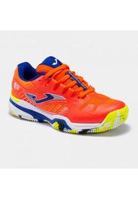 Buty tenisowe dziecięce Joma Slam JR clay. Kolor: pomarańczowy, wielokolorowy, niebieski, żółty. Materiał: nylon. Szerokość cholewki: normalna. Sport: tenis
