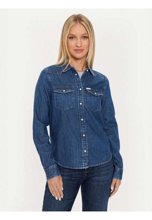 Guess Jeans Koszula jeansowa W4YH35 D5EI3 Granatowy Classic Fit. Kolor: niebieski. Materiał: bawełna, jeans