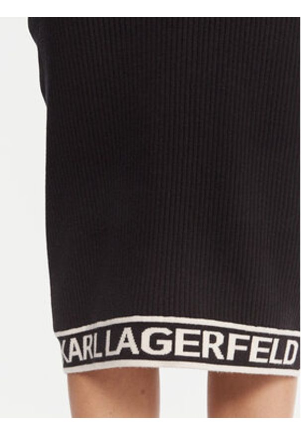 Karl Lagerfeld - KARL LAGERFELD Sukienka dzianinowa A4W13028 Czarny Slim Fit. Typ kołnierza: dekolt w karo. Kolor: czarny. Materiał: syntetyk, bawełna