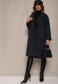 Renee - Granatowy Dwurzędowy Płaszcz Oversize z Wełną Spolete. Kolor: niebieski. Materiał: wełna. Styl: elegancki #4