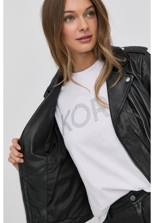 MICHAEL Michael Kors ramoneska skórzana damska kolor czarny przejściowa. Okazja: na co dzień. Kolor: czarny. Materiał: skóra. Styl: klasyczny, casual